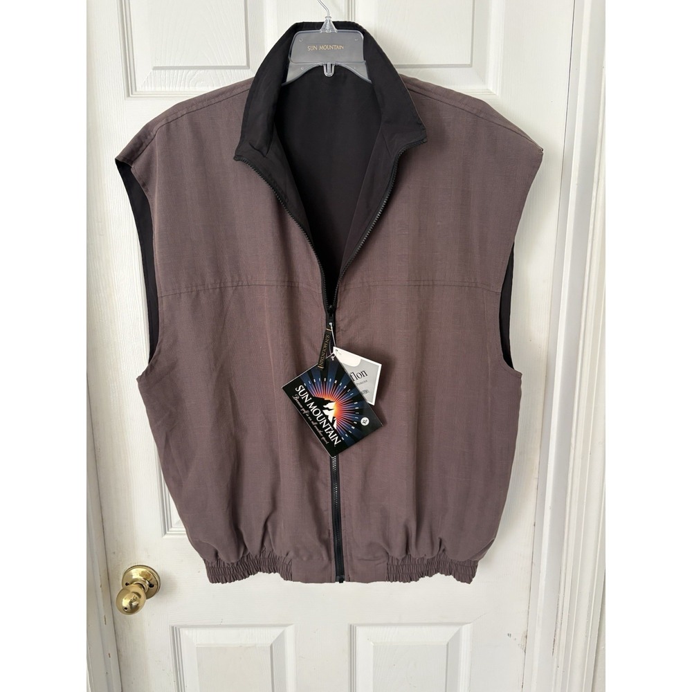 Sun Mountain Men's XL Windbreaker Golf Vest Brown Black Full Zip Water Repellent